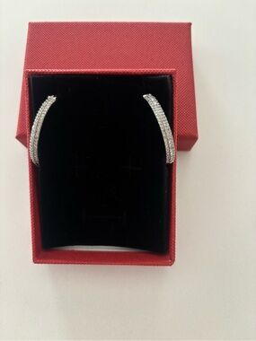 Silver Plated Triple Diamond Row Hoop Earrings - Macys Fine Jewelry